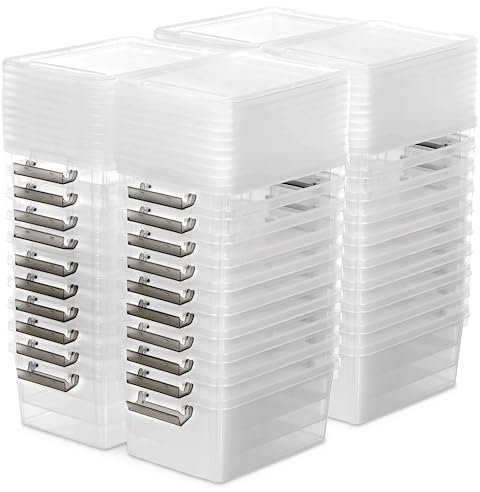 Citylife 40 Pack Small Storage Boxes with Lids Plastic Storage Boxes Stackable Storage Box with Handles,Clear 17.7x13x8.2cm