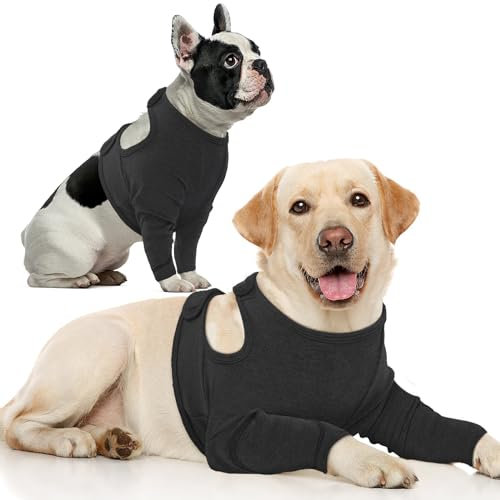 IECOii Dog Recovery Suit Long Sleeve for Front Legs,Anti Licking Post Surgery Protective Sleeve Cover Vest Shirt with Legs,Adjustable Dog Leg Wound Protector,Double Front Leg Sleeves for Dogs,Black,S