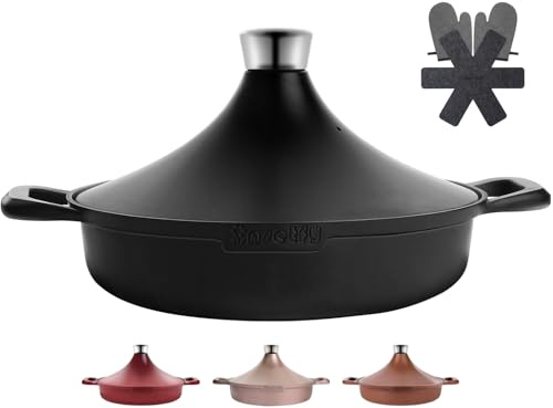 INSETFY Non-Stick Frying Pan/Skillet 11, 3QT Tagine Pan,Cast Aluminum Pans with Lid, Stove/Oven-to-Table Cookware, Dishwasher Safe& Compatible with All Stovetops（Black）