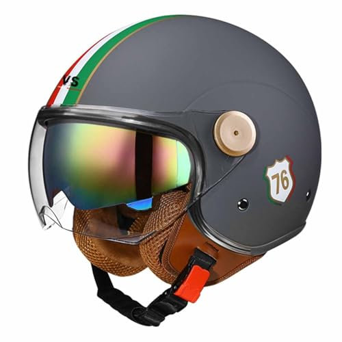 Casco Moto 3/4 Aperto Casco Moto Mezzo Casco Omologato DOT/ECE con Doppia Visiera Casco Jet Stile Vintage Retrò Per Bambini Giovani Uomini Donne(Color:33,Size:M(57~58CM))