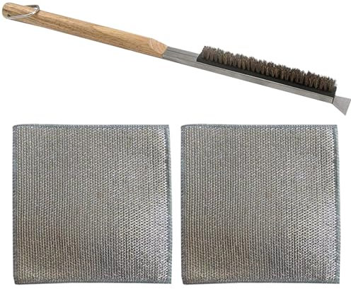 1 Brosse À Pizza, 2 Chiffons De Nettoyage, Brosse pour Four À Pizza, Brosse De Nettoyage pour Four À Pizza, Brosse De Nettoyage À Long Manche, Outils De Cuisson pour Barbecue.