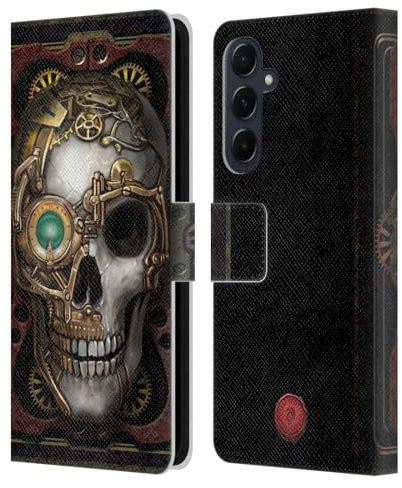 Head Case Designs Offizielle Anne Stokes Schädel Steampunk Leder-Wallet-Hülle Kompatibel mit Samsung Galaxy A55 5G