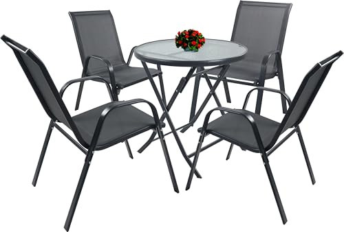 VCM 5-TLG Gartenmöbel Set | Sitzgruppe Essgruppe | 1xTisch, 4X Stühle | Tisch Maße ca. H. 70 x B. 70 x T. 70 cm | Garten Set - Sonlas Anthrazit