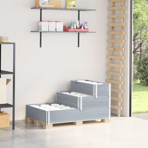 Homgoday Lit Surélevé à 3 Niveaux Gris 120x80 cm Bois de pin Massif, Jardinière Potager de Jardin pour Cultiver Fleurs Plantes, Bac de Plantation pour Terrasse Balcon Extérieur B