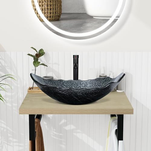 YU YUSING Ensemble de Meubles de Salle de Bain avec Lavabo 60cm, Plan de Toilette Suspendu Sous Lavabo, Etagère Mural Ouverte 2 Porte-serviettes, Support Vasque, Vasque à Poser, Robinets(Argenté Gris)