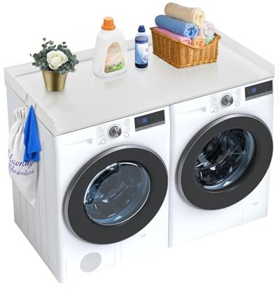 VEVOR Encimera para Lavadora y Secadora de Madera 137x70 cm Cubierta para Lavadora y Secadora Resistente al Agua con Almohadillas Antideslizantes para Organización Almacenamiento de Lavandería, Blanco