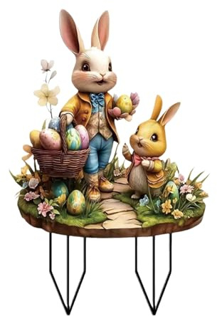 Generisch 2D Gartenstecker Osterhasen zum Stecken,Gartenstecker Osterdeko Vintage,Osterschild,Osterhase Osterei Gartenschilder Osterdekoration für Draußen,Osterdeko Gartendeko Für Draußen (G)