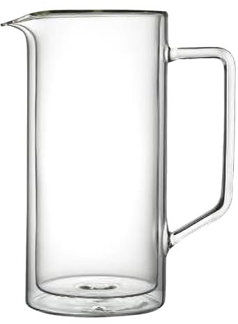 Double Wall Glass Jug - Borosilicate Glass Pitcher with Handle and Spout for Hot and Cold Drinks, Water, Tea, Juice, Coffee, Iced Beverages