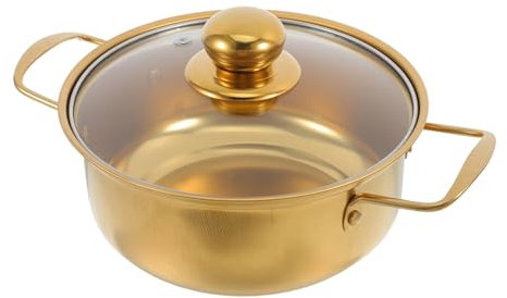 BESTYASH Induktionsgeeigneter Edelstahl Ramen Topf Mit Glasdeckel Goldene Kleine Kochpfanne Doppelter Griff Für Schnelles Erhitzen Für Suppen Und Nudeln