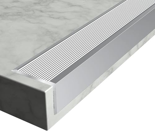 Treppenkantenprofil in L-Form aus Aluminium, Silberne Kantenschutzprofil, Anti-Rutsch Treppenkante 60x40mm, 100cm Winkelprofil Treppenkantenschutz