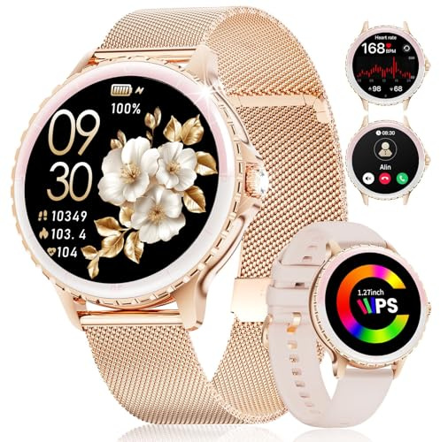 SUNKTA Smartwatch für Damen (Annehmen/Tätigen von Anrufen), 3,2 cm (1,25 Zoll) gebogenes Display, Smartwatch mit weiblichem Zyklus-/Schlafmonitor, 5 ATM wasserdichter Fitness-Tracker, 100 Sportmodi