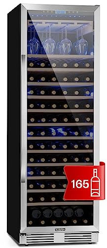 Klarstein Vinovilla Grande - Nevera para vinos, Nevera de bebidas, 425 litros, 165 botellas, 13 estantes de madera, Control táctil, Iluminación LED en 3 colores, Temperatura ajustable, Negro