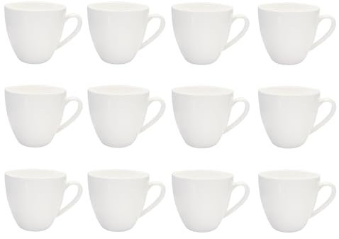 LISSEK 12 Stück Kaffeetassen 200 ml mit Henkel aus Keramik Tassen für Heißgetränke Arbeit Büro 12er Set weißer Henkel weiße Serie