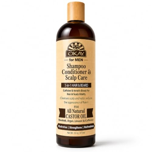 OKAY Pure Naturals Men Castor Oil Beard and Hair 3n1 Shampoo, Conditioner, Dandruff Treatment, 16 Ounce, 0.45 kg