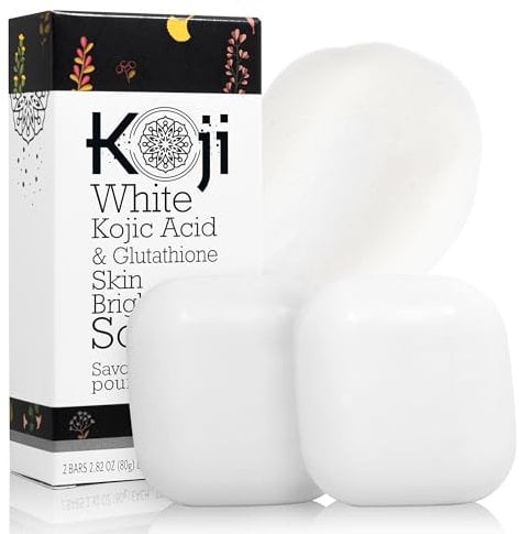 Koji White Kojic Acid & Glutathione Skin Brightening Soap for Body & Face Exfoliating, Hydrating and Cleansing Bar for Reduce the Appearance of Fine Lines and Wrinkles, Vegan, 2.82 oz (2 Bars)