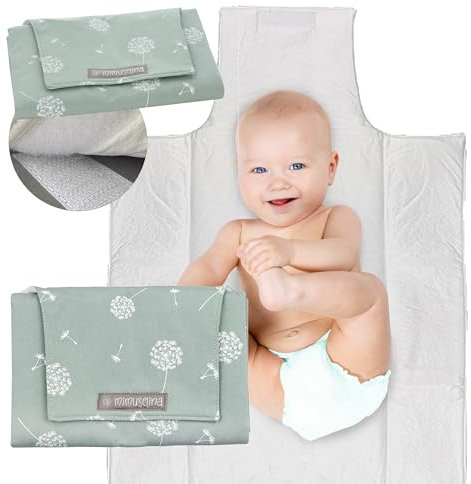 Mimuselina Wickelunterlage Unterwegs für Babys – Leichte und Wasserfeste – Außen 100 % Baumwolle, Innen Waschbar und BPA-frei – Faltbar mit Klettverschluss – Handgefertigt in Spanien