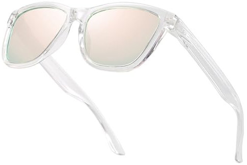 Dollger Polarised Sunglasses for Women Men Retro Classic Sunglasses UV400 Protection Clear Frame Rose Gold Lens