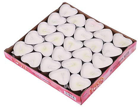 IBLUELOVER Lot de 50 Bougies Chauffe-Plat Naturelles Cire Bougies Non Parfumées et Non-Fumeur Bougies Coeur pour Demander en Mariage La Saint-Valentin Anniversaire Bougies 1.5 Heures de Combustion