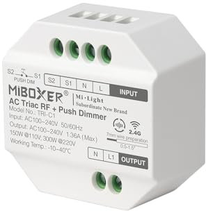 LIGHTEU, Milight Miboxer TRIAC Dimmermodul RF + PUSH Steuerung für Lampen und dimmbare LED-Strahler AC 100-240V Phasenabschnittsdimmer, TRI-C1