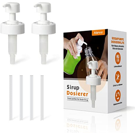 Aieve 2 Stück Dosierpumpe Sirup kompatibel mit SodaStream Crystal 2.0 Duo und SodaStream Sirup, Sirupspender Dosierspender Pumpe Pumpspender Ersatz (inkl. 2 Dosierpumpen und 4 Schläuche)