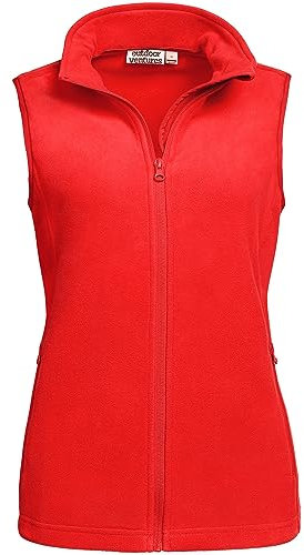 Outdoor Ventures Damen Fleece Weste Ultraleichte Polar Fleeceweste Dünne Outdoor Luafwesten für Frauen Ärmellos Jacke mit 4 Taschen Frühlings Herbst für Laufen Wandern Camping, Rot L