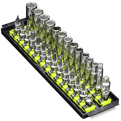 Ernst Twist-Lock Socket Boss Premium 2-Rail 3/8-Inch-Drive Socket Organizer, 13-Inch, High Visibility (8468HV)