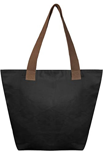 Kememo Groß Canvas Tasche Shopper Damen, Umhängetasche Handtasche mit Innentasche, Segeltuch Tote Schultertasche mit Reißverschluss für Alltag, Büro, Schule und Einkauf, Schwarz