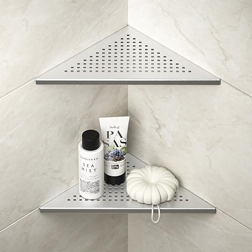 Bernkot Eck Duschregal, Edelstahl 304 Badezimmerregal aus Stahl mit Gitterdesign für geflieste Wände, Einbauregal für die Badrenovierung (gebürstet, 254mm- 2 Pack)