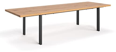 Danzz Ramme ausziehbarer Esstisch 140x90 cm mit Zwei 50 cm Verlängerungen, Tisch aus massiver Eiche, handgefertigtes Eichenholz, Massivholz, Stern- Fuß Metallgestell, Esstisch in Naturfarbe