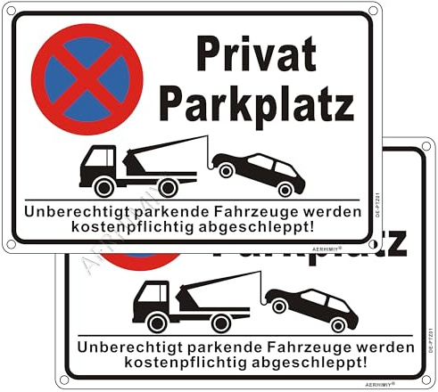Schild Privatparkplatz Parken Verboten Aluminium Reflektierend 20x30 cm, Schilder für Privatparkplatz Parkverbot Schild Kostenpflichtig Abschleppen, UV-beständig, Wasserfest, Rostfrei, mit Bohrlöcher