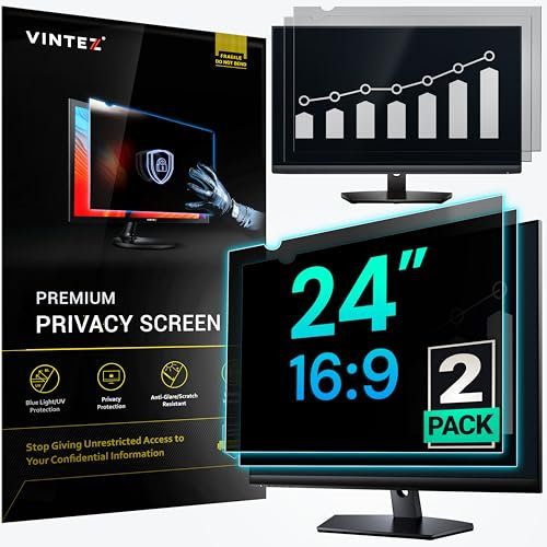 VINTEZ [2 Pack] 24 Inch 16:9 Privacy Screen for Computer Monitor and Laptop - Anti Glare Protector Film Blue Light Filter Eye Protection - Computer Screen Privacy Shield