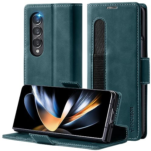 Focusor Hülle für Samsung Galaxy Z Fold 4 5G Leder mit S Pen Halter,[Premium Leder][Kartenfach] Handyhülle für Samsung Z Fold4 Klappbar Flip Case Cover Stoßfeste Schutzhülle für Galaxy Z Fold 4,Blau