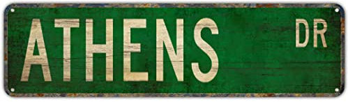 Straßenschild Athens Athen Geschenk Athens Schild Athen Souvenir Athen Metall Straßenschild 40,6 x 10,2 cm Home Cave Garage Bar Wanddekoration Metall Aluminium Schild