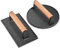 MEETOZ 2PCS Burger Press, 7 Round & 8.2X 4.3 Rectangle, Heavy-Duty Cast Iron Grill Press with Wood Handle, Smash Burger Press Perfects for Griddle, Sandwich, Nonstick Pan