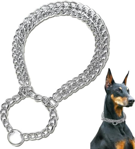 Voarge Hundehalskette aus rostfreiem Edelstahl, Kettenwürger zweireihig Chrom, ideal für kurzhaar Rassen, 40cm