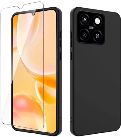 Wanglaism Handyhülle für ZTE Blade A55/ZTE Blade A35 Hülle + 1 gehärtetes Glas Displayschutzfolie, Schwarze TPU Handyhülle Case Cover.