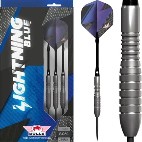 BULL'S Lightning 80% Blue Steeldart - 24g | Torpedo Design für Front Gripper mit Ring Grip