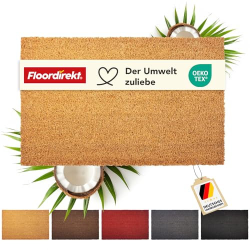 Floordirekt Fußmatte für Innen und Außen, 80x100 cm Natur, Türmatte aus Kokos, Schmutzfangmatte für Haustür, rutschfeste Fussmatte, Kokosmatte, Fußabtreter, Fussabstreifer (17mm)