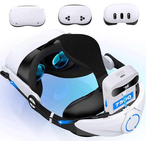 7500 mAh Battery Headstrap Compatible with Quest 3/3S/Quest 2, No Pressure on the Face, Comfortable VR Elite Band for Meta Quest 3/2 Accessories, 360° Adjustable Strap Replacement, 4 Hours Playtime