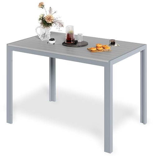 LIFERUN Gartentisch, Aluminiumrahmen, 110 x 70 cm, WPC-Balkontisch, wetterfest, rechteckiger Terrassentisch, Esstisch für draußen, hitze- und wetterbeständig, rutschfest – Ganz Grau