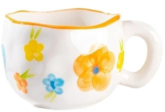 QAZWZG 300ML Creative Hand Pinched Irregular Flower Ceramic Mug Handmade Coffee Cup Breakfast Milk Afternoon Tea Cups for Coffee(Yellow Campanula)