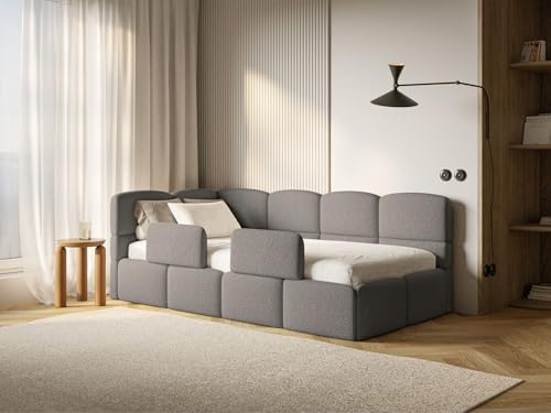 Selsey Jugendbett 90x200 cm Links Komfortables Polsterbett mit Bettkasten Sicherer Schlaf Rausfallschutz-Gitter Modernes Design Stabiler Holzrahmen Grau Ideal Kinderzimmer