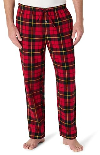 Amazon Essentials Men's Breathable Flannel Pyjama Trousers (Available in Big & Tall), Cherry Red Black Plaid, XS