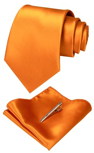 JEMYGINS Orange Krawatten und Einstecktuch Set für Herren seide Krawatte krawattenklammer Seidenkrawatten Hochzeit Schlips(13)