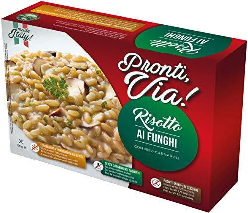 Risotto pronti via - Risotto – Pronto in 2 Minuti – Si Conserva Fuori Frigo – Senza Conservanti – 100 % Prodotto Italiano – 300 gr (4, Risotto Carnaroli ai funghi)