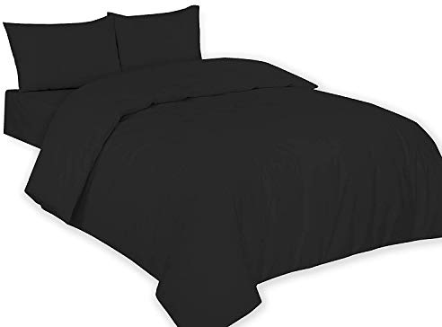 ARLINENS 100% Egyptian Cotton T200 Duvet Cover with Pillowcases Bedding Set and sizes (Black, Super King)
