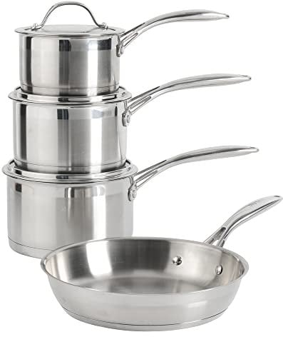 ProCook Professional Stainless Steel Cookware Set Uncoated Induction & Oven Safe Pans Cooking Pots - 4 Piece, 14/16/18/24 cm, 1.2/1.9/2.6 L