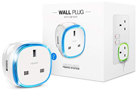 FIBARO Wall Plug UK USB/Z-Wave Plus Wireless Smart Socket with USB Charger, Type G, FGWPG-121 ZW5 UK + USB, Weiß