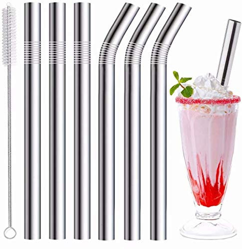Vinaco Strohhalm Edelstahl Milchshake Strohhalme, 216MM & 266MM Lang X 10MM Durchmesser Breit Strohhalme für Smoothie, Milchshake, Dicke Getränke, 6er-Pack Metall Strohhalme Wiederverwendbar