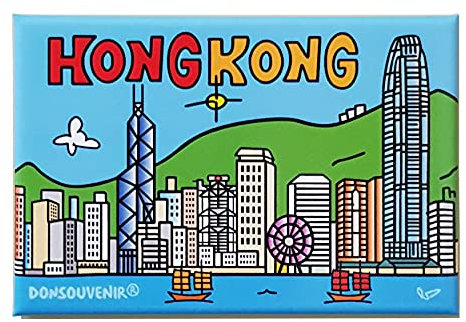 DONSOUVENIR HONG KONG FRIDGE MAGNET. WATERFRONT, Blue and Green, Scenic/Multicolored, Plastic, 1 count, 1 piece, Decorative Magnet